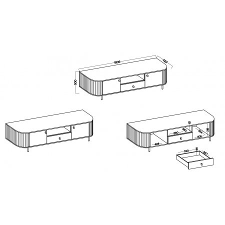 Komoda pod TV beżowa 180 cm zaokrąglone boki frez 321 OLIVO