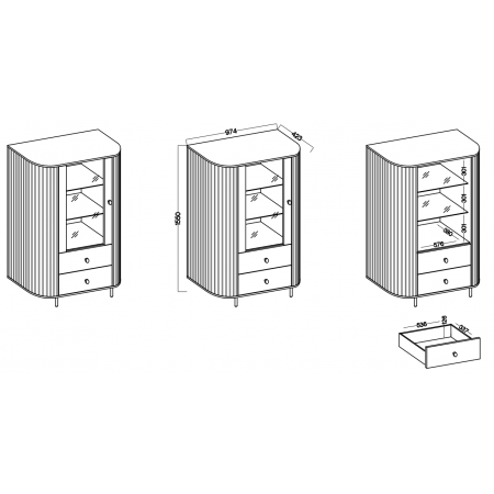 Witryna wysoka zaokrąglone boki frez front 112 OLIVO dąb cremona