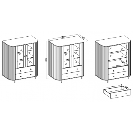 Witryna szeroka zaokrąglone boki frez front 122 OLIVO dąb cremona