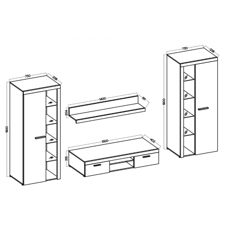 Meblościanka 300 cm Ramon dąb olejowany zestaw mebli do salonu