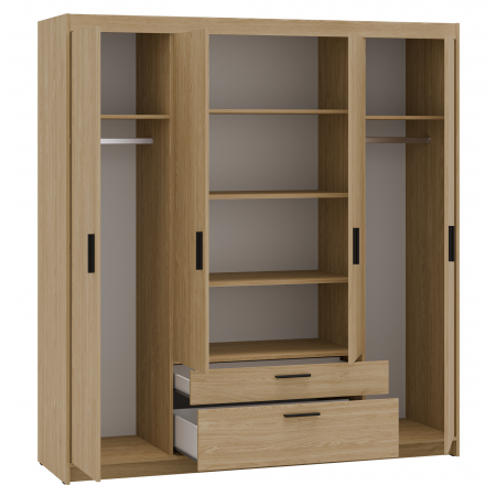 Szafa 4-drzwiowa z szufladami 176 cm garderoba TRINO dąb olejowany