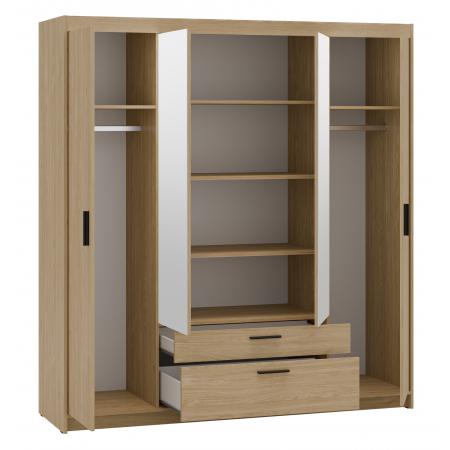 Szafa z lustrem szufladami 176 cm garderoba TRINO dąb olejowany