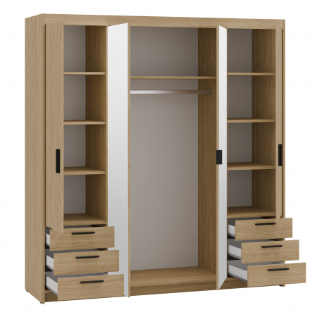 Szeroka szafa z lustrem szufladami 176 cm garderoba TRINO dąb olejowany