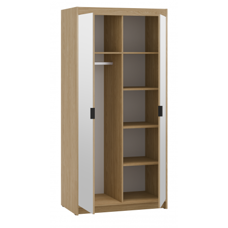 Szafa dwudrziowa z lustrami uchylna 90 cm TRINO dąb olejonway