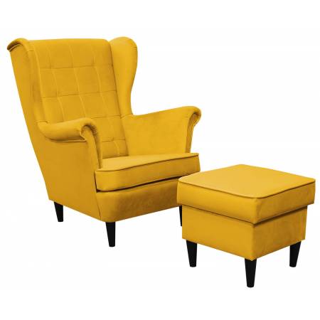 Fotel uszak z przeszyciami + podnóżek Lemon 24