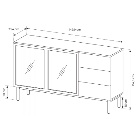 komoda 150 cm z witryną szufladami LAVARO LED