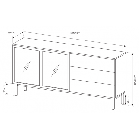 komoda 180 cm z witryną szufladami LAVARO LED