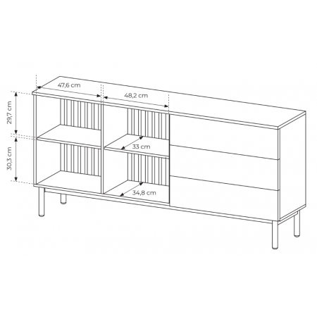 komoda 180 cm z witryną szufladami LAVARO LED