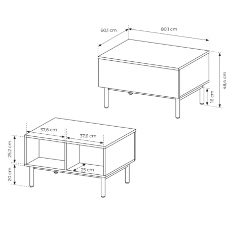 Stolik kawowy z szufladą LAVARO czarny + dąb evoke