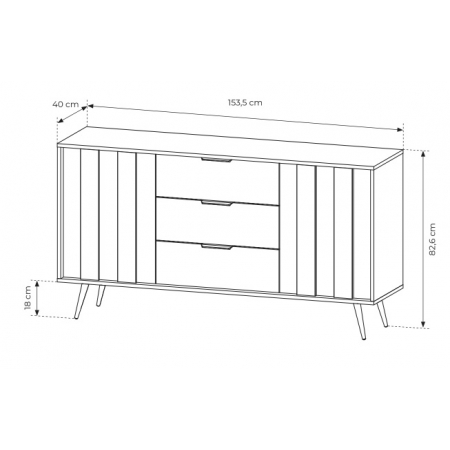 Komoda z szufladami 150 cm 2-drzwiowa z oświetleniem LED dąb dunin ADEL