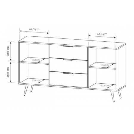 Komoda z szufladami 150 cm 2-drzwiowa z oświetleniem LED dąb dunin ADEL