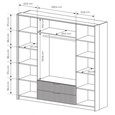 Szafa 4-drzwiowa 220 cm z lustrem i szufladami BALEO styl skandynawski