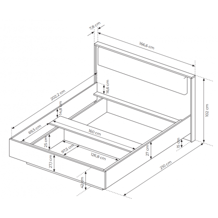 Łóżko 160 x 200 cm BALEO skandynawskie z pojemnikiem stolikami LED