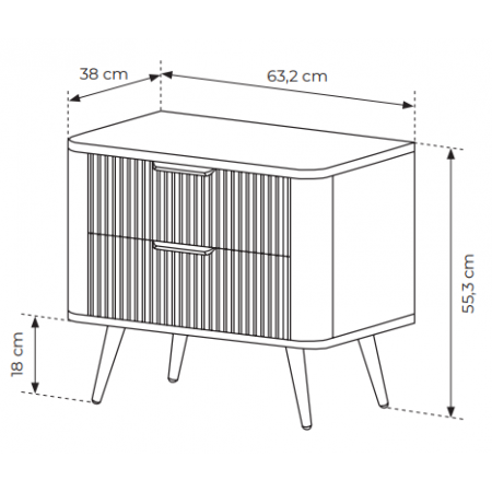 Szafka nocna z szufladami beż + złoty ryflowane fronty zaokrąglone boki  LANETT