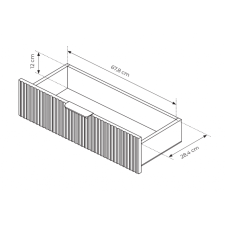 Czarny regał z ryflowanymi frontami zaokrąglone boki LANETT