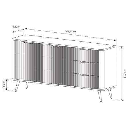 Komoda 2-drzwiowa z szufladami ryflowane fronty zaokrąglone boki LANETT