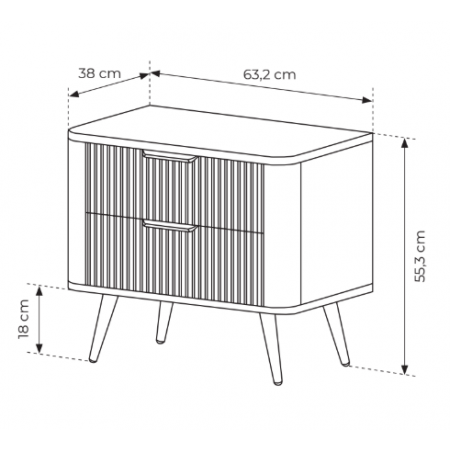 Szafka nocna z szufladami beż + złoty ryflowane fronty zaokrąglone boki  LANETT
