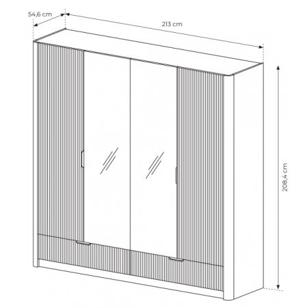Szafa z lustrem beżowa 213 cm ryflowane fronty zaokrąglone boki LANETT