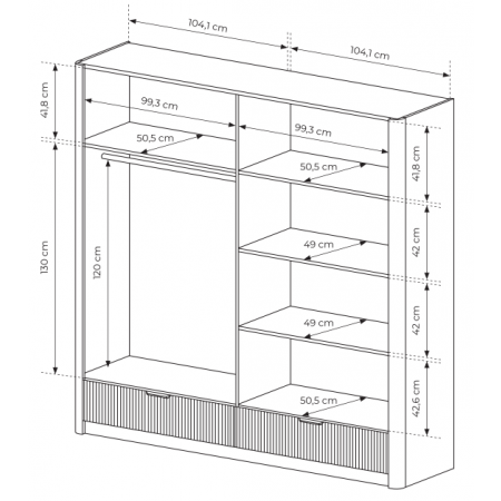 Szafa z lustrem beżowa 213 cm ryflowane fronty zaokrąglone boki LANETT