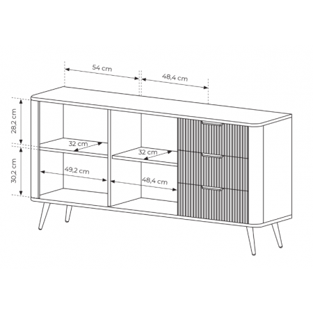 Komoda szuflady ryflowane fronty beż + złoty zaokrąglone boki 2-drzwi LANETT