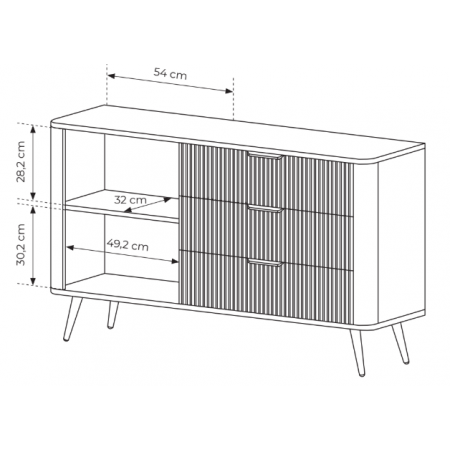 Komoda 138 cm szuflady ryflowane fronty beż + złoty zaokrąglone boki  LANETT