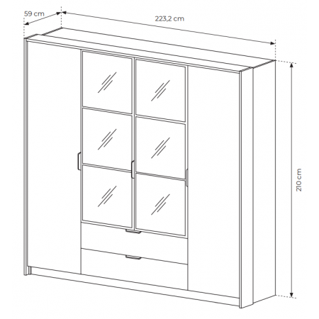 Szafa 220 cm w stylu LOFT 4-drzwiowa z lustrem  MONTI
