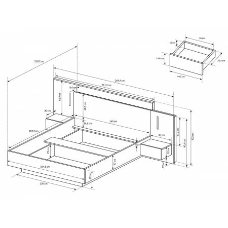 Łóżko z pojemnikiem i stolikami nocnymi 160x200 Selso