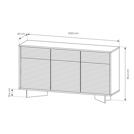 Ryflowana komoda 150 cm z szufladami + LED SIMO