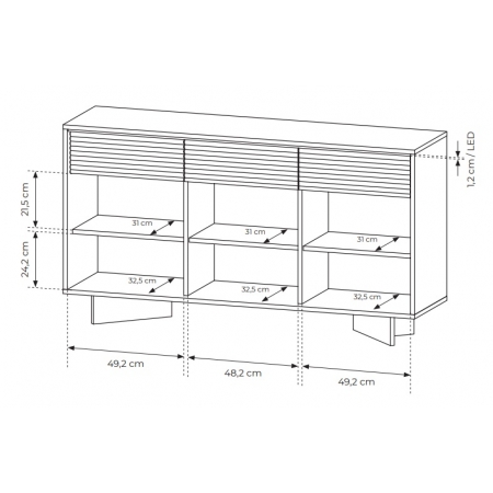 Ryflowana komoda 150 cm z szufladami + LED SIMO