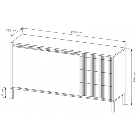 Komoda ryflowana 150 cm 2-drzwiowa z szufladami SONEO czarna
