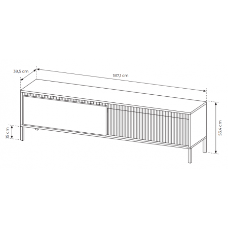 Duża Komoda RTV ryflowane fronty 187 cm 2-drzwiowa SONEO czarna