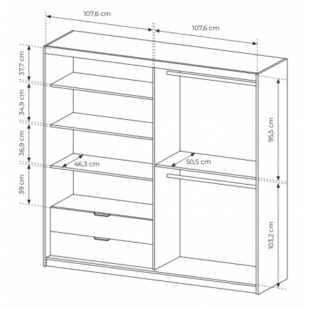 Szafa z lamelami 220 cm lustro szuflady TOMY