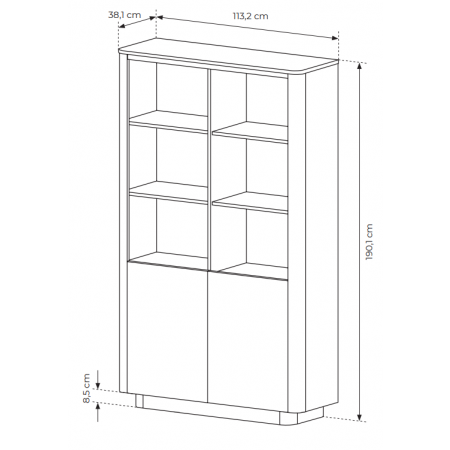 Regał półotwarty zaokrąglone boki TIAGO dąb cremona + czarny