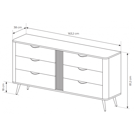 Komoda z szufladami 160 cm ryflowana listwa VIRGO dąb dunin + czarny