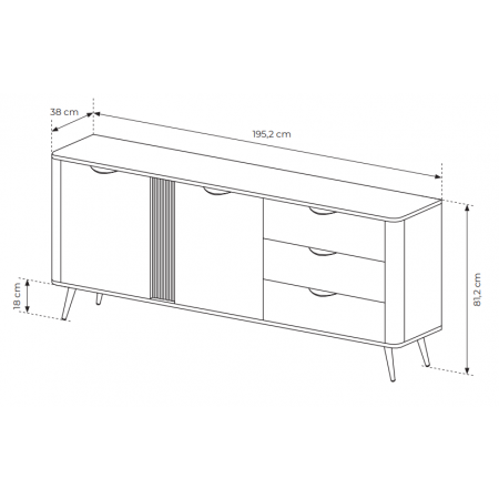 Komoda 195 cm 2D szuflady ryflowana listwa VIRGO dąb dunin + czarny
