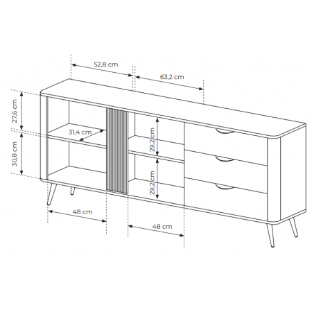 Komoda 195 cm 2D szuflady ryflowana listwa VIRGO dąb dunin + czarny