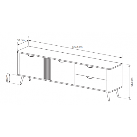 Szafka pod telewizor 195 cm ryflowana listwa VIRGO dąb dunin + czarny