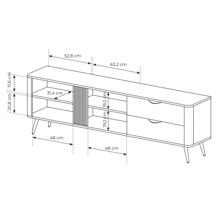 Szafka pod telewizor 195 cm ryflowana listwa VIRGO dąb dunin + czarny