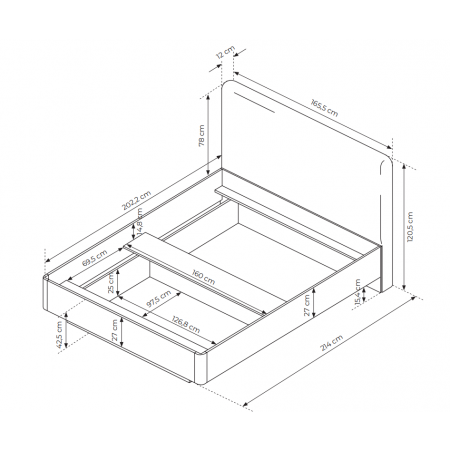 Łóżko 160 x 200 cm z pojemnikiem VICOI tapicerowane zagłowie