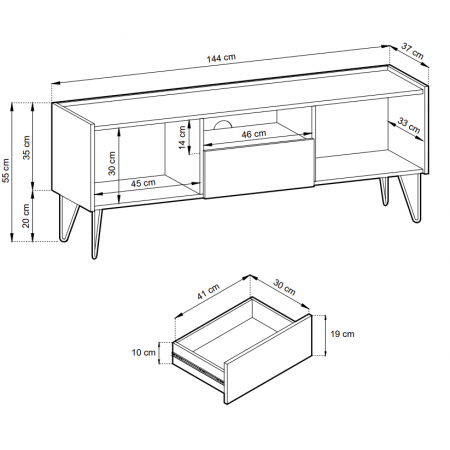 Stylowa szafka pod telewizor 144 cm czarny grafit MARMUR złote nogi