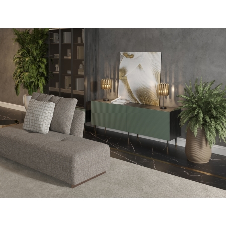 Komoda 180 cm  pod TV ryflowane fronty 4D IMPRES pistacjowa zieleń