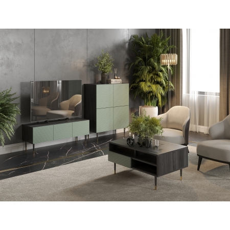 Komoda 180 cm  pod TV ryflowane fronty 4D IMPRES pistacjowa zieleń