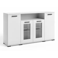 Komoda z witryną 160 cm biała 4-drzwiowa z szufladami FIGO F-3