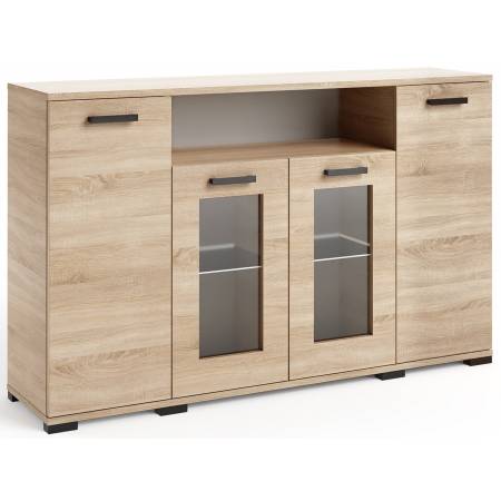 Komoda z witryną 160 cm dąb sonoma 4-drzwiowa FIGO F-3