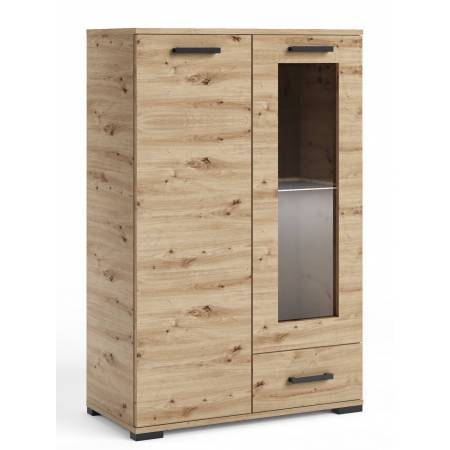 Komoda z witryną 80 cm dąb artisan 2-drzwiowa z szufladą FIGO F-4