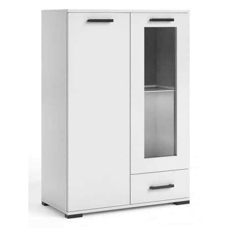 Komoda z witryną 80 cm biała 2-drzwiowa z szufladą FIGO F-4