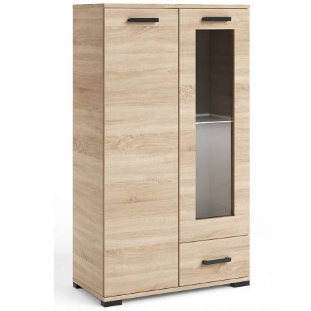 Komoda z witryną 80 cm dąb sonoma 2-drzwiowa z szufladą FIGO F-4